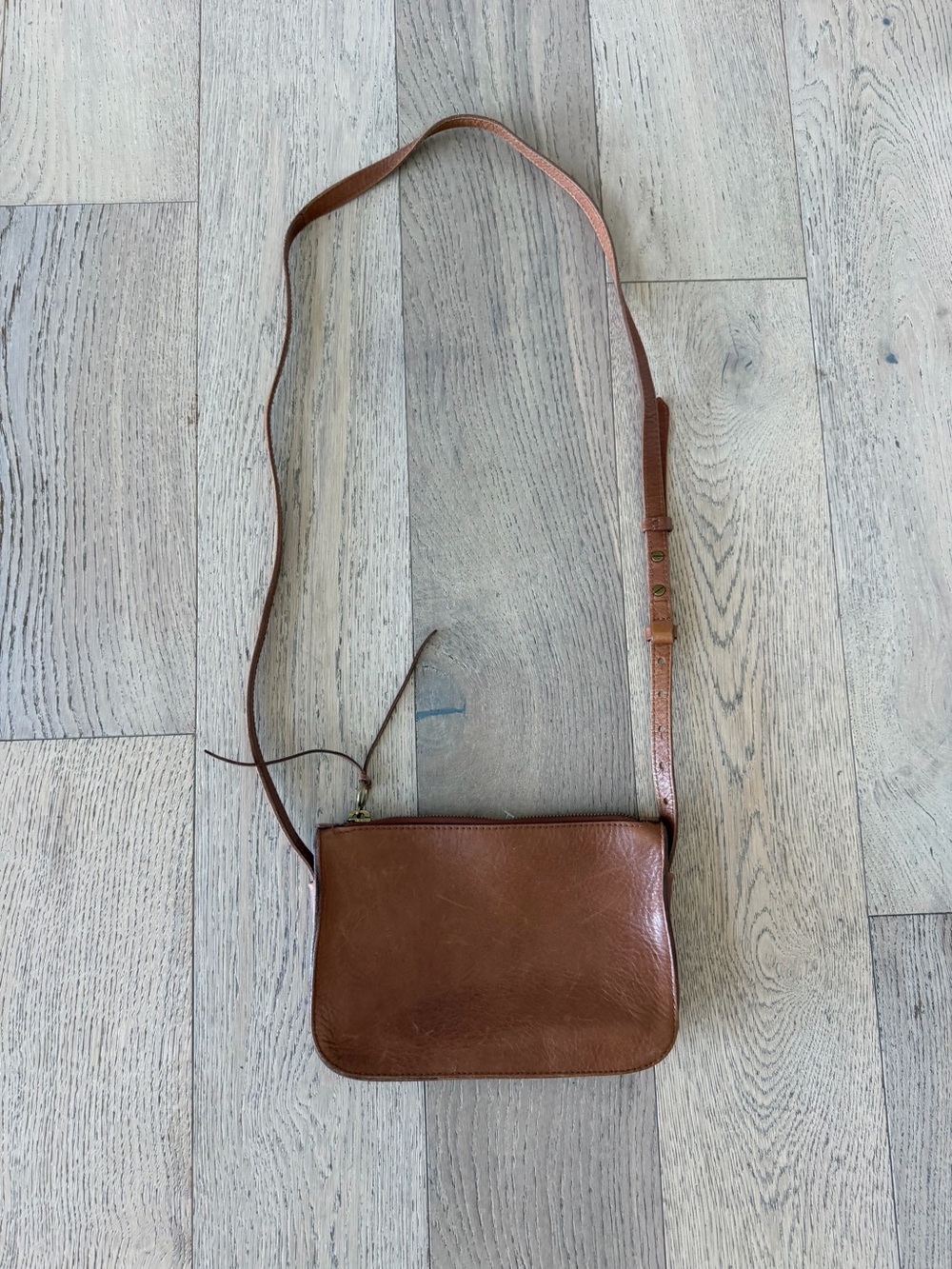 Madewell Brown Leather Small Zip Top Crossbody Bag Purse Adjustable Strap